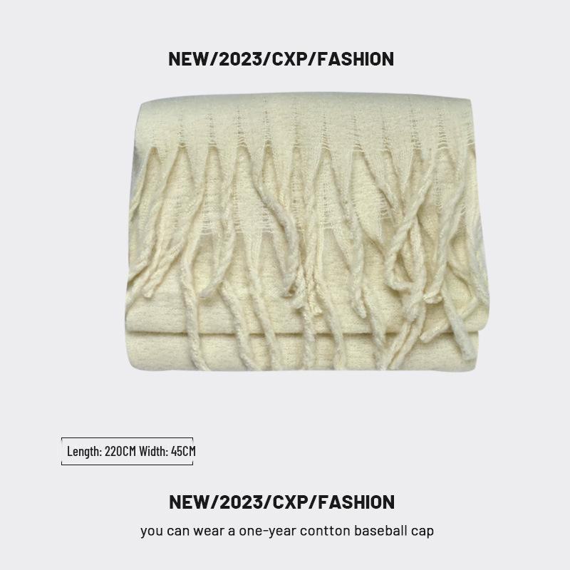 2024 Winter White Thick Solid Color Scarf for Girls - Korean Style, Versatile Student Shawl