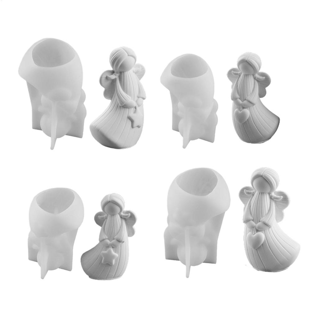 Angel Silicone Mold 4 Pieces Epoxy Casting Handcraft Moulds 3D Angel Candle Molds for Wedding Party Dinner Table Centerpiece