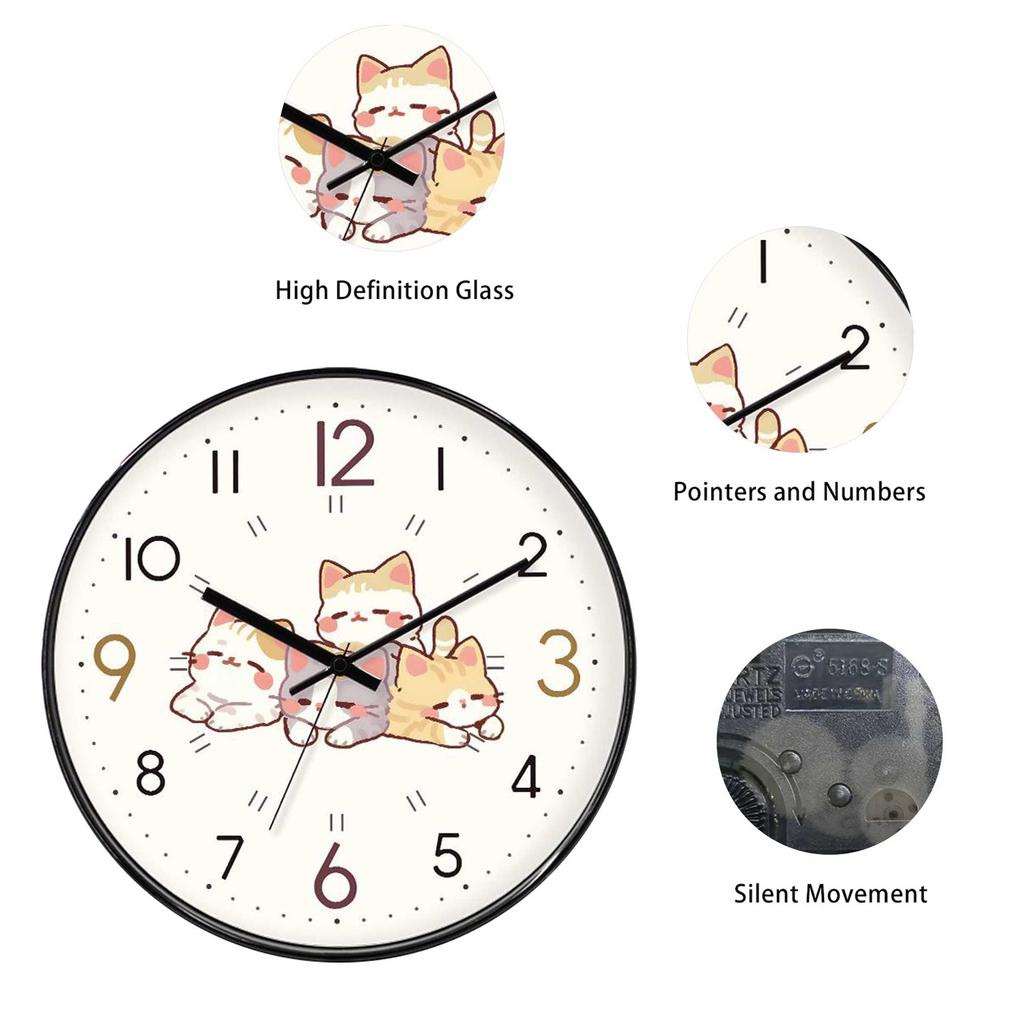 Adorable Cat Family Wall Clock Silent Wall Watch Cute Kitten Home Decor Creative Gift For Cat Lovers Kids And Friends