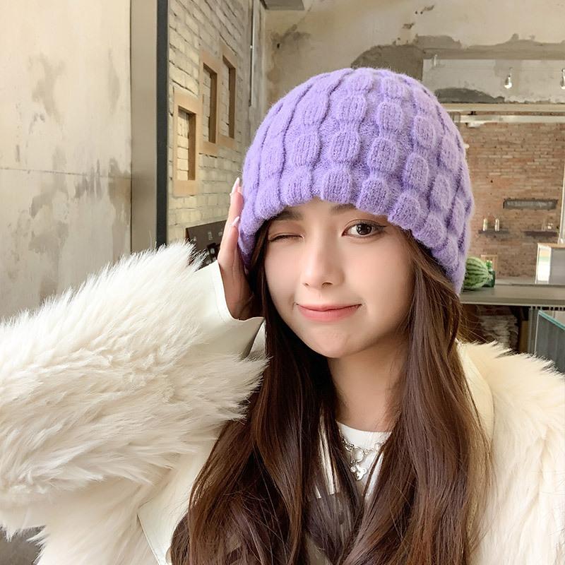 Soft waxy knitted wool bucket hat women's autumn and winter big head circumference washbasin hat bucket hat