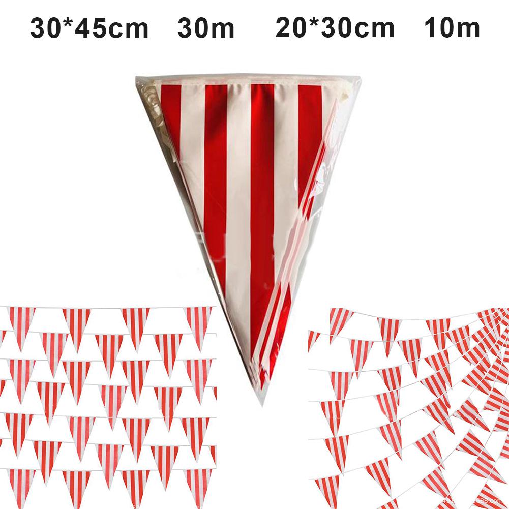 1PC 10/30M Pennant Flags Red And White Striped Banner Carnival Theme Christmas Party Hanging Bunting Birthday Wedding Decoration