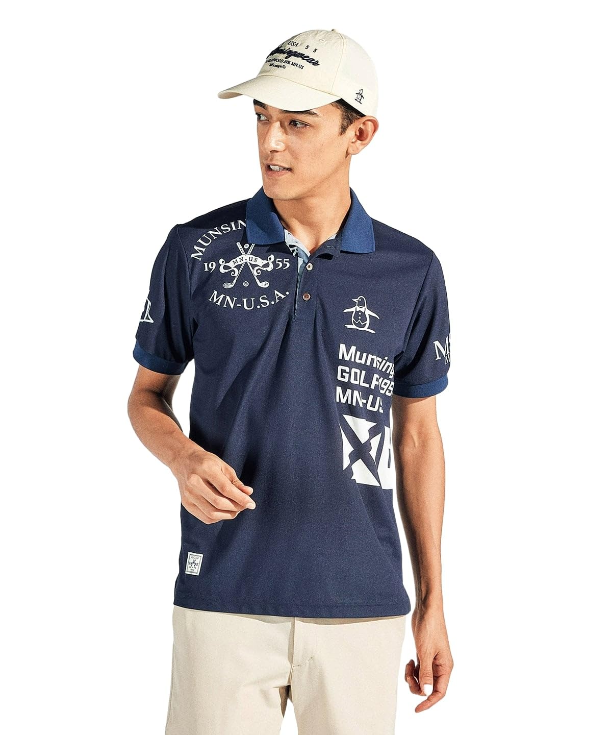 

Short Sleeve Shirt with Collar Graphic Print Sweat Absorbent Quick Drying Sunscreen Golf MG5SHS25M NV00 [Munsingwear] Men s (Navy)