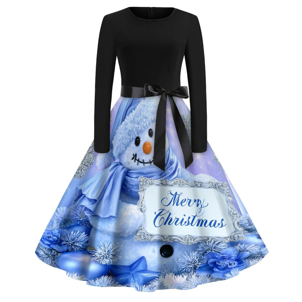 Women's Trendy Casual Long Sleeve Neck Halloween Print Dress