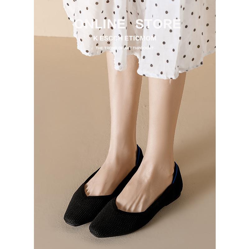 First love single shoes women s knitted flat bottom shallow mouth versatile square head casual breathable one pedal women s shoes 34 3749₽