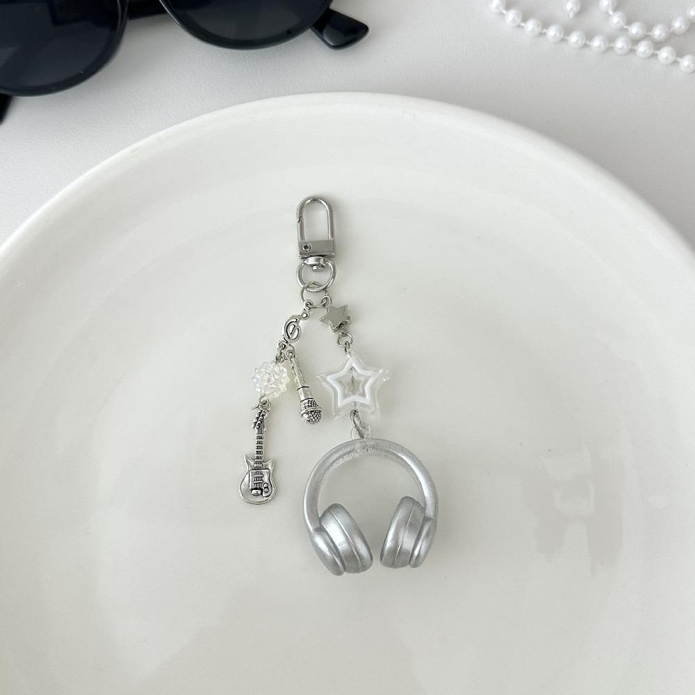 Star Guitar Microphone Pendant Glitter Earphone-shaped Keychain Bag Decor Phone Chain Lanyard