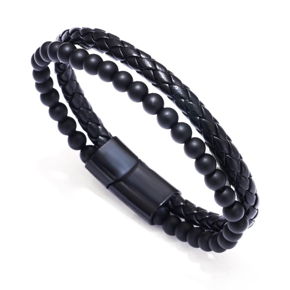Men's Versatile High-End Natural Tiger Eye & Volcanic Stone Beaded PU Leather Bracelet