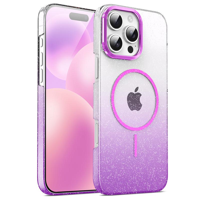 iPhone 17 Glitter Magnetic Case with Apple 16 Metal Lens Ring - 14 Pro Max Transparent Protective Cover