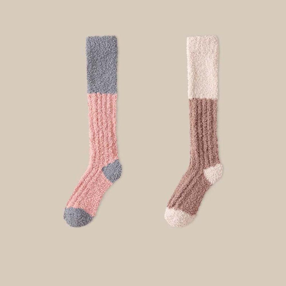 2Pairs Thicken Warm Coral Fleece Stockings Winter Long Tube Socks Cute Floor Plush Stockings  Winter