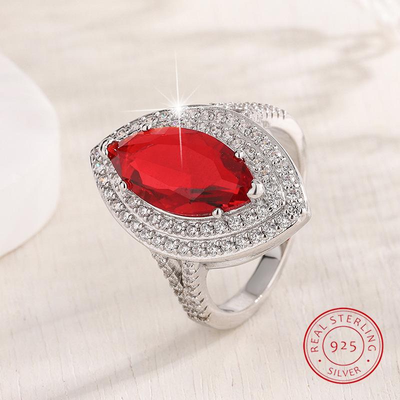 Luxuriöser Roter Zirkon Marquiseschliff Mit Vollem Diamantring 925 Silber Plated Elegantes Schmuckstück Party Geburtstagsgeschenk für Damen