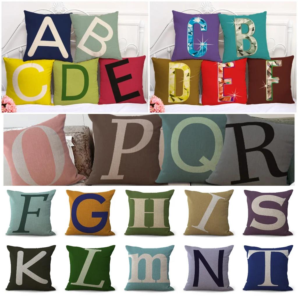 Simple Pure Color English Alphabet throw pillow cover with short plush print for living room sofa decoration cushion cover