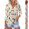 Damen Freizeit-Button-Down-Hemd mit Weihnachtsdruck und 3/4-Ärmeln für die Feiertage