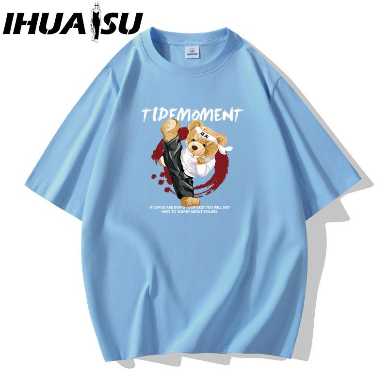 IHUASU Kurzarm-T-Shirt aus Baumwolle für Herren, modisch, lockeres Halbarmhemd, bedrucktes mitfühlendes Hemd