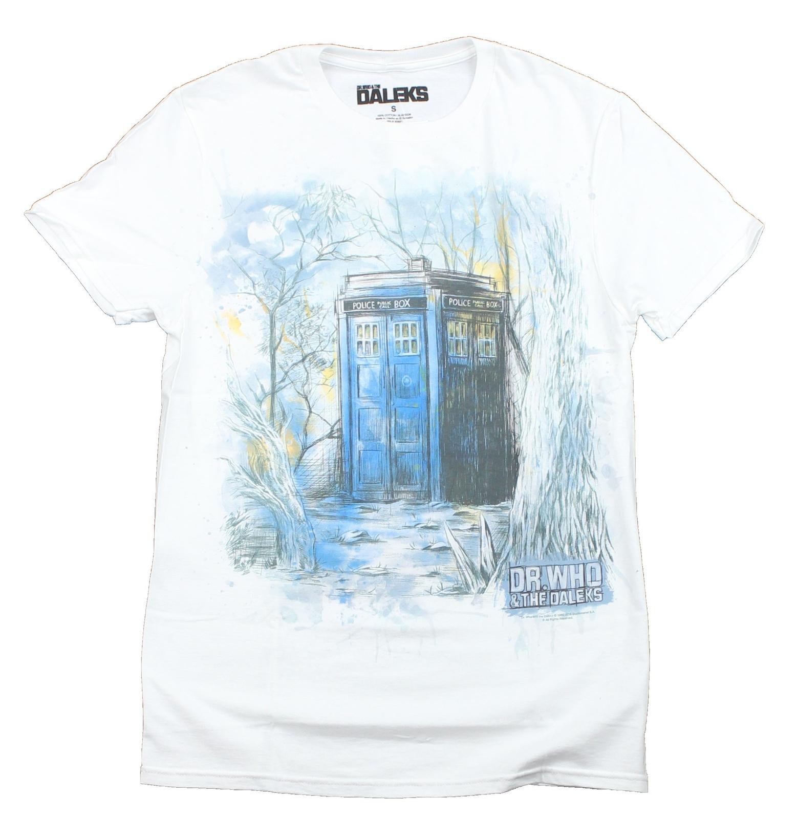 Doctor Who Mens T-Shirt - Sketched Water Colored Tardis Woods Image S