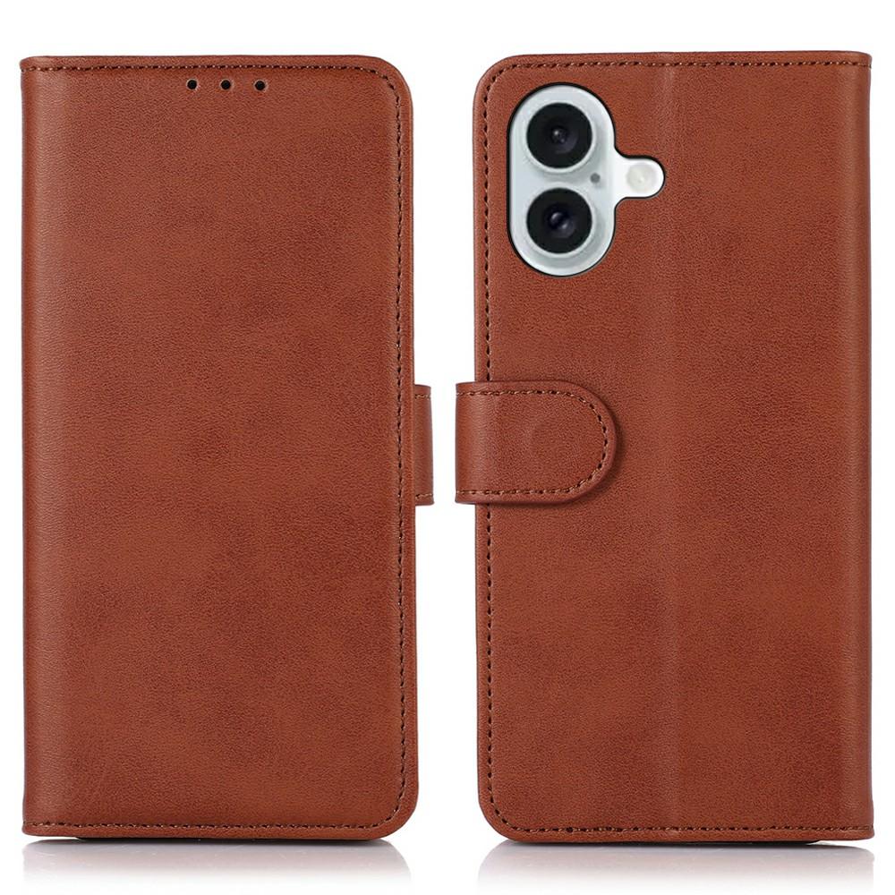

For iPhone 17 Case Cowhide Texture Leather Wallet Phone Cover with Stand Brown
