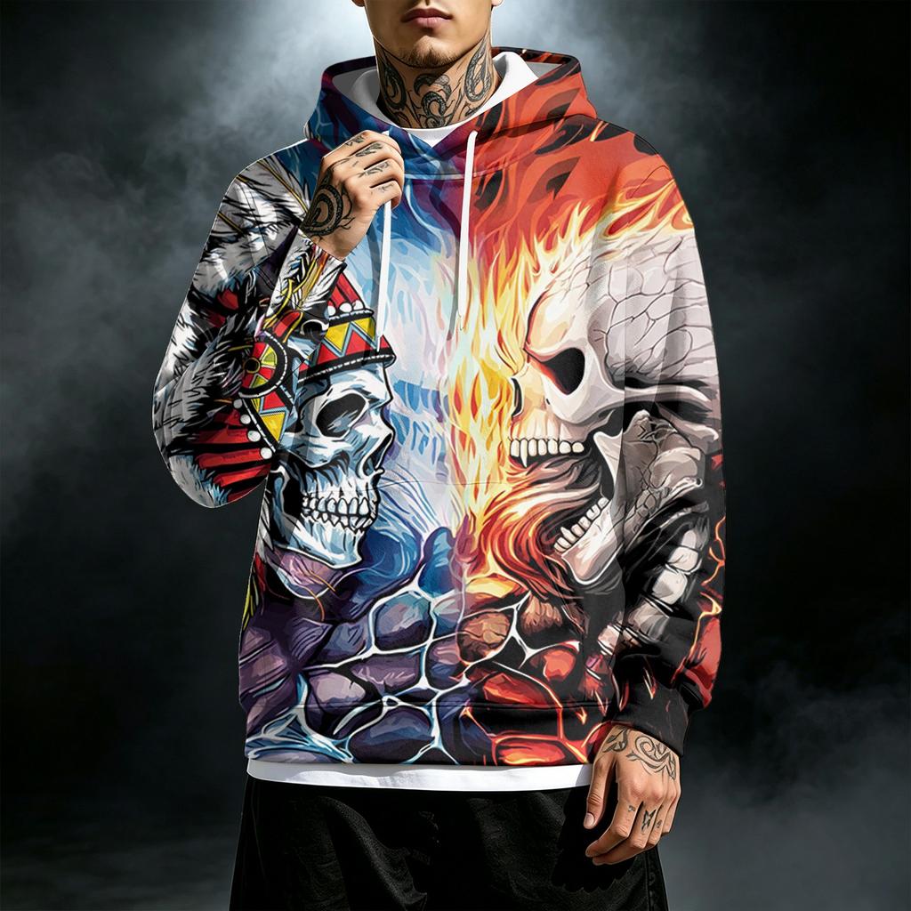 Men's Loose Fit Casual Printed Hoodie with Pocket and Drawstring