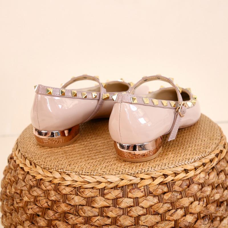 Dame Nitter Stropp Ballerinaer Enkelsko For Kjole Skinnende Lakklær Dekk Hæler Slip-ons Grønn Rød Hvit Bred Passform