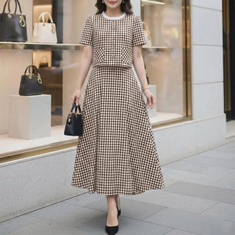 

ZANZEA Жіноча блузка з коротким рукавом та довгі спідниці Літні костюми-двійки 5XL коричневий