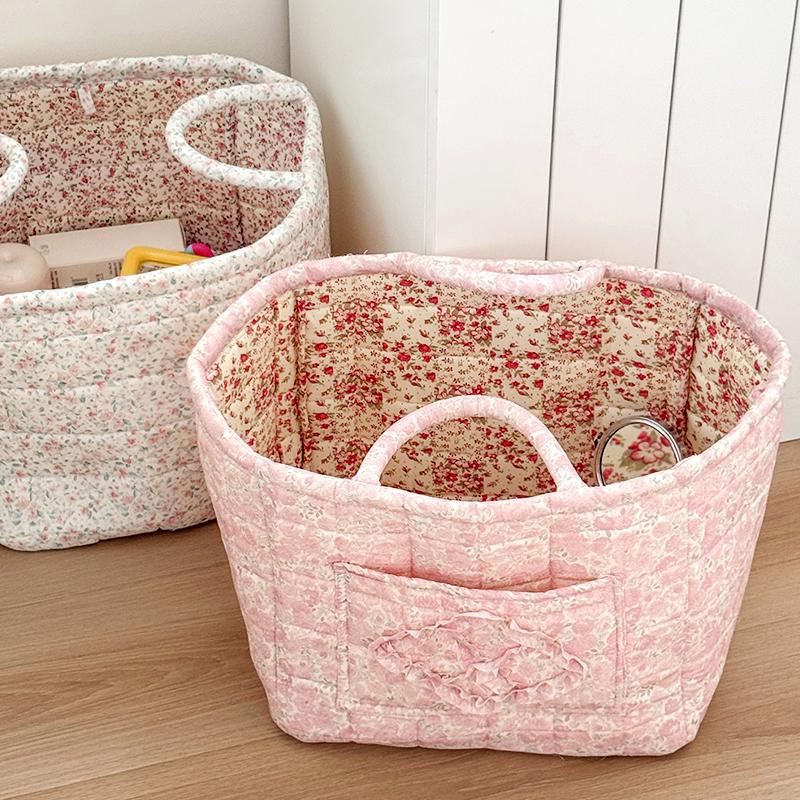 1PC Laundry Hamper Foldable Floral Design Lightweight Fabric Ins Style Miscellaneous Baskets Cute Storage Basket Sweet 32x26x25cm