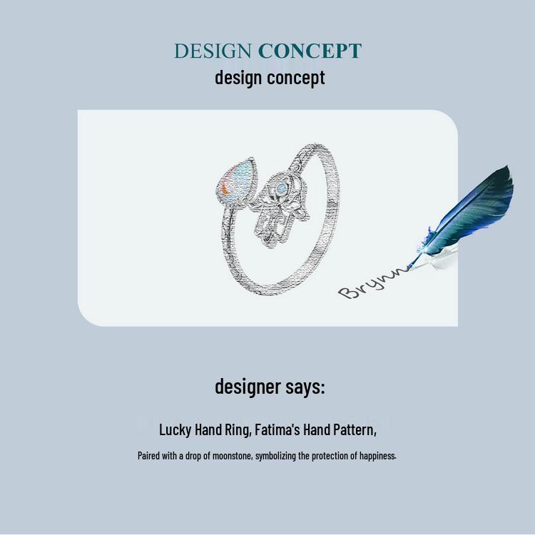 Avle Original Lucky Hand Ring - S925 Sterling Silver Platinum-Plated Open Ring Jewelry for Women