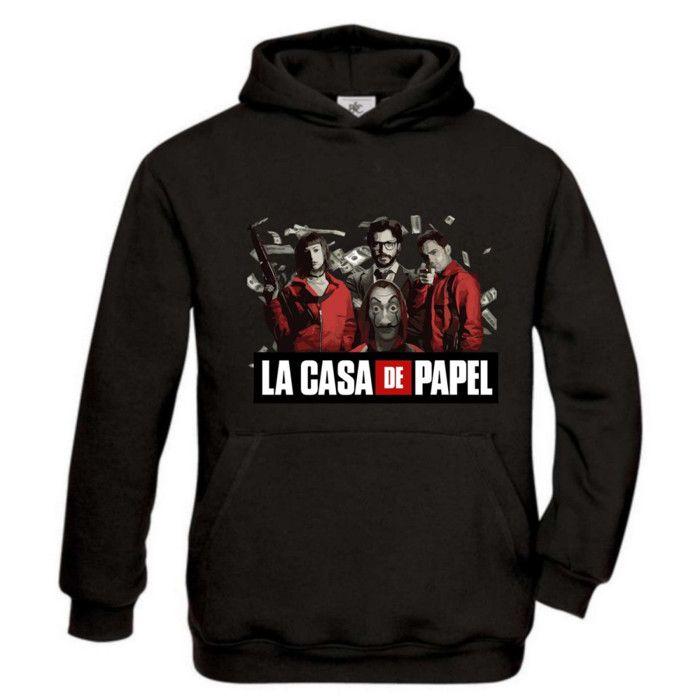 Sweat à capuche enfant inspiré La Casa de Papel noir (3 à 14 ans) - Noir