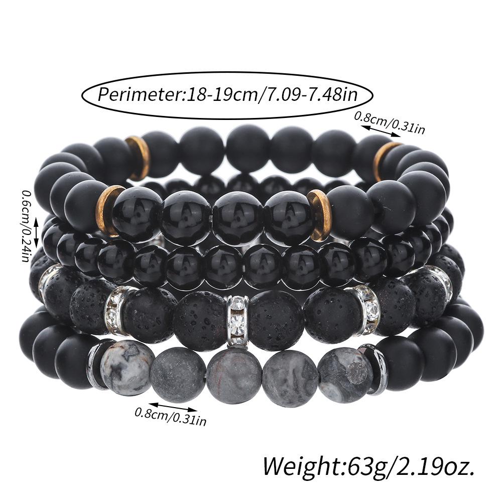 Men's Retro Hip Hop Black Agate Beaded Bracelet Set