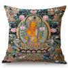 Colorful Blue Buddhism Artwork Bodhisattva Fortune God Sakyamuni Tangka Buddha Painting Sofa Pillow Case Linen Cushion Cover