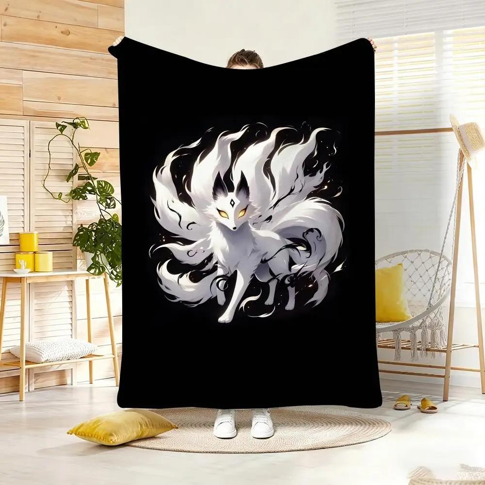 Anime Manga ninetailed fox Throw Soft Warm Throw Blanket for Bedroom Living Room Bed Travel Camping Picnic Gift