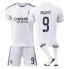شباب وأطفال وكبار مخصص الاسم أطقم كرة قدم 25/26 ريال مدريد الأساسي #9 مبابي طقم قميص تدريب رياضي مع جوارب
