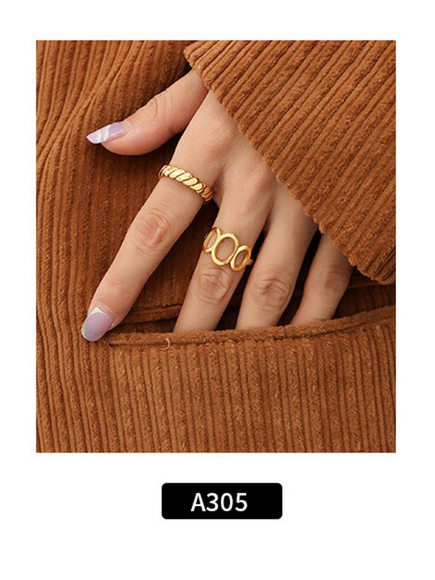 French Retro Geometric 18K Gold-Plated Stainless Steel Couple Rings - Niche INS Style