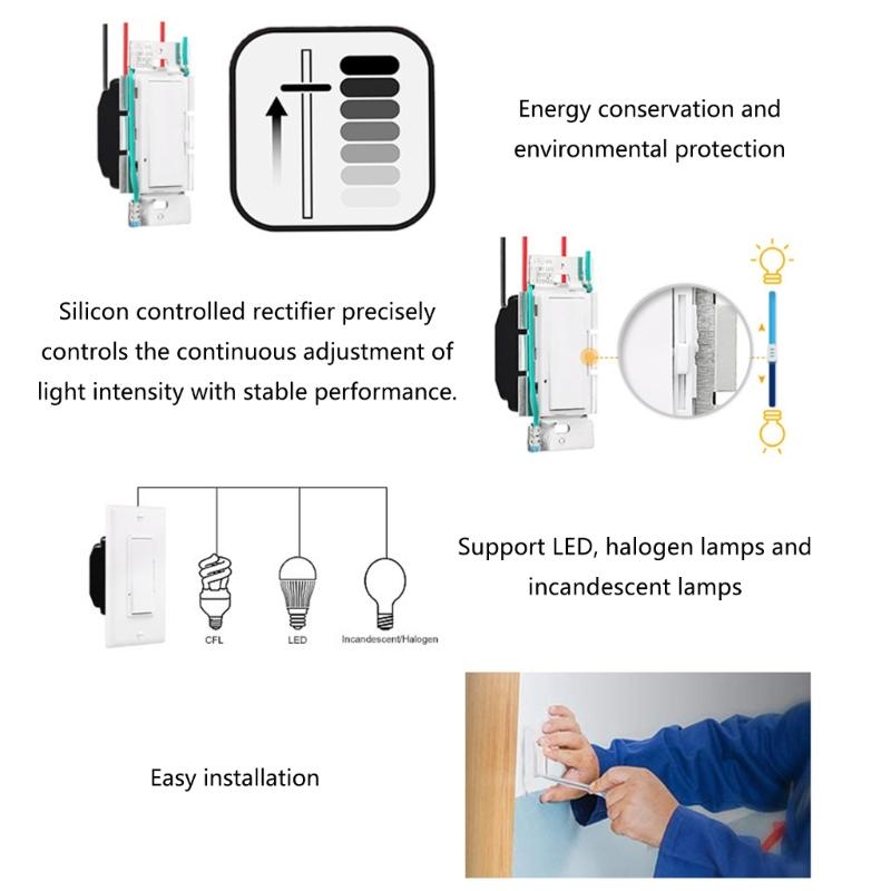 Schieberegler LED-Dimmschalter 125V 600W Einpolige oder 3-Wege-Installation