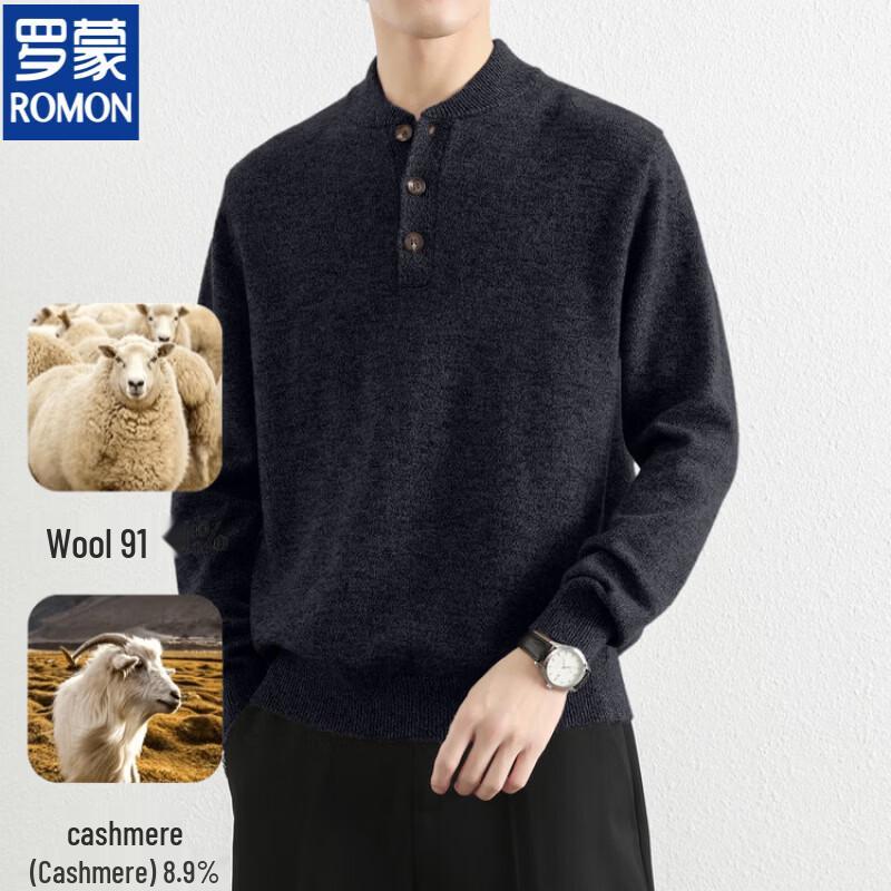 ROMON Men's Casual Wool Blend Crew Neck Long-Sleeve Sweater