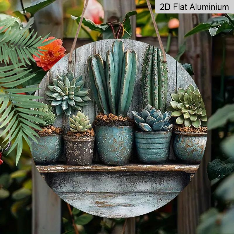 

2D Flat Aluminum Retro Cactus and Succulent Wall Art, Rustic Style, 7.87 Inches X 7.87 Inches Perfect for Homes, Studios, Cafes, Gardens, Front 1pc