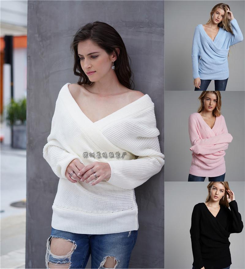 Autumn and winter new solid color European and American OL commuter knitted sweater women's thin sweater