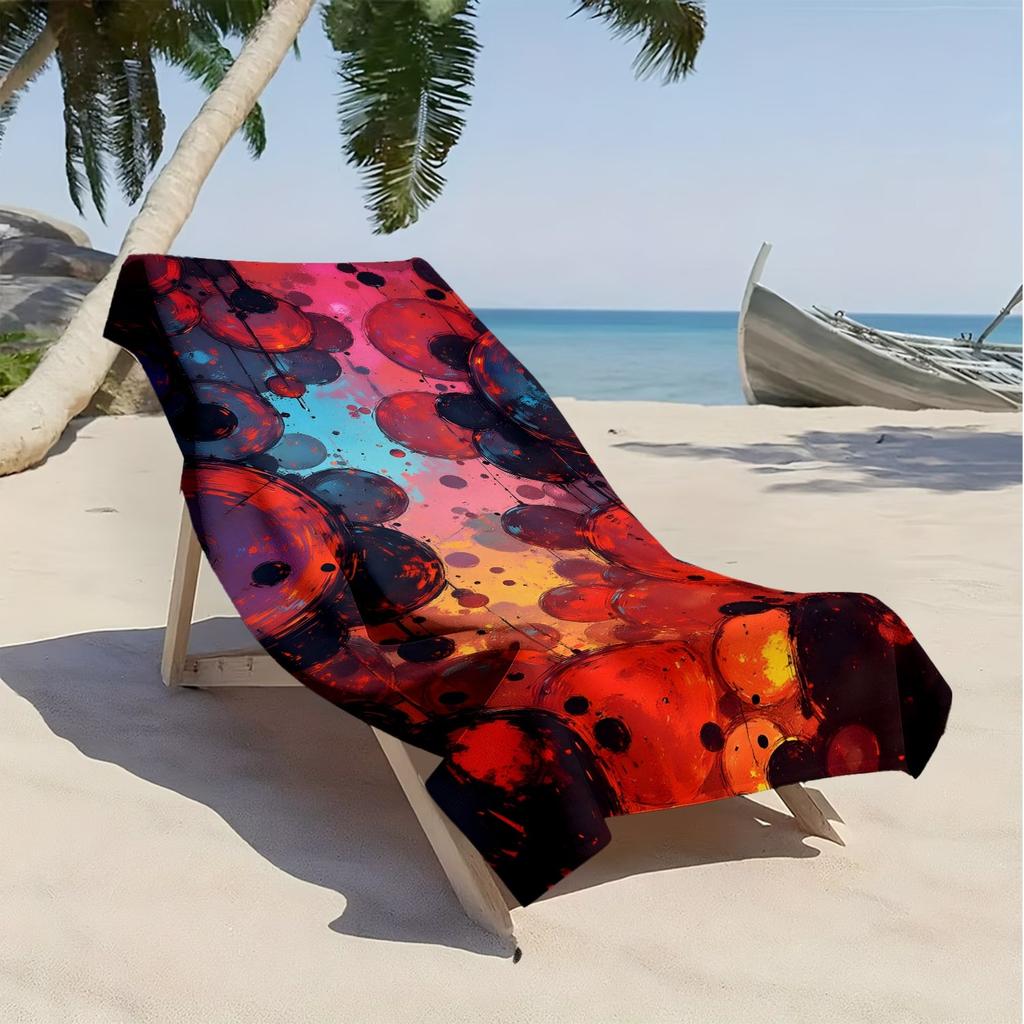 Abstract art with colorful circular patterns polyester microfiber beach towel highly absorbent, suitable swimming beach outings