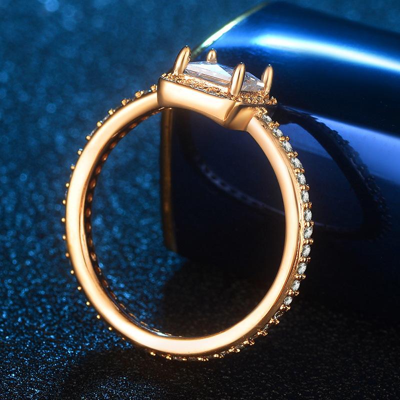 Popular Jewelry Silver Jewelry, Champagne Micro-Set Imitation Diamond Ring Square Diamond Princess Ring