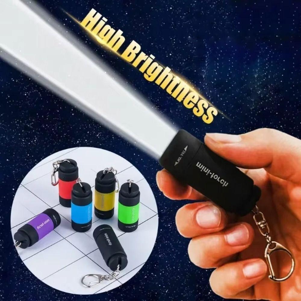 Bright Outdoor Flashlight Keychain USB Rechargeable Pocket Emergency Lamp Inspection