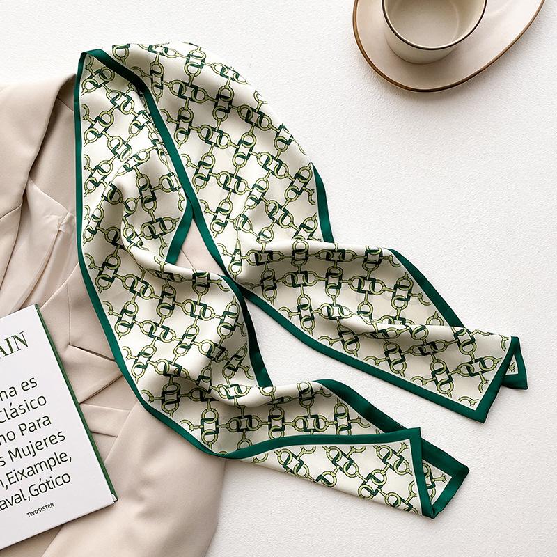 

Зеленый длинный искусственный шелковый шарф, пояс для волос с рубашкой, офисный женский пояс для волос зелёный/бежевый