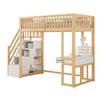 90x200 Loft Bed with Multifunctional Table, Safe Storage Staircase, Bed Frame Made of Solid Pine Wood for Children and Teenagers White