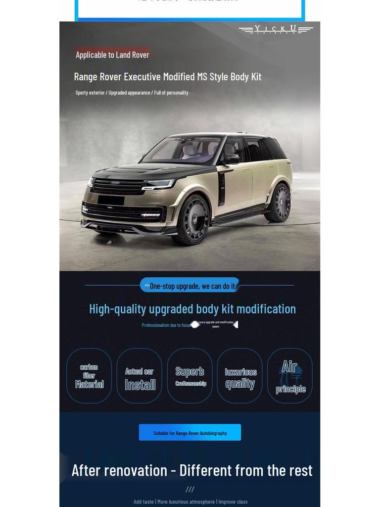 MS Style Carbon Fiber Body Kit for New Land Rover Range Rover: Front Lip, Rear Lip, Fender Flares, Side Skirts, Tail Spoiler, and Wind Deflectors