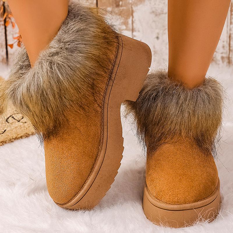 Fashion Women's Faux Fur Flat Snow Boots Winter Thick Sole Chunky Platform Ankle Boots  Plus Size Warm Comfort Non Slip Cotton Boots