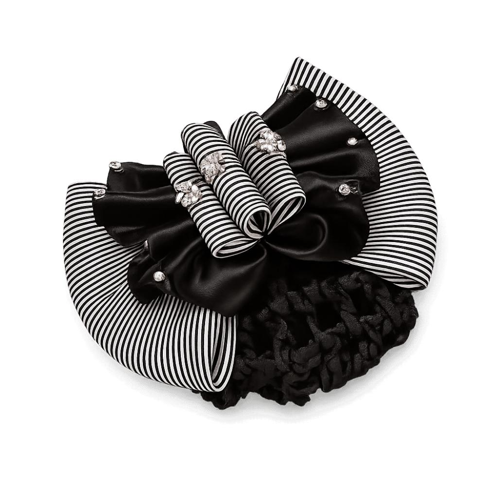 

Rhinestone Bowknot Stripe Hair Cover Elegant Professional Hairpins Crochet Net Bun Snood Hotel