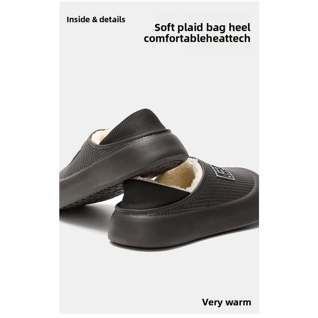 Waterproof Cotton Slippers for Women In Autumn and Winter, Anti Slip Plush Bags and Cotton Shoes for Indoor Home Use