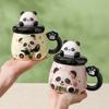 Three-dimensional Cute Panda Mug with Lid Ceramic Cup Office High Value Cute Girl Water Cup Creative Student