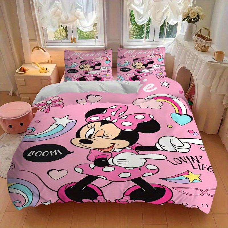 3pcs set Minnie Mouse, Pink Background, Cartoon Style Bedding Set with Duvet Cover+Pillowcases, All-Season Polyester, Zipper Closure78