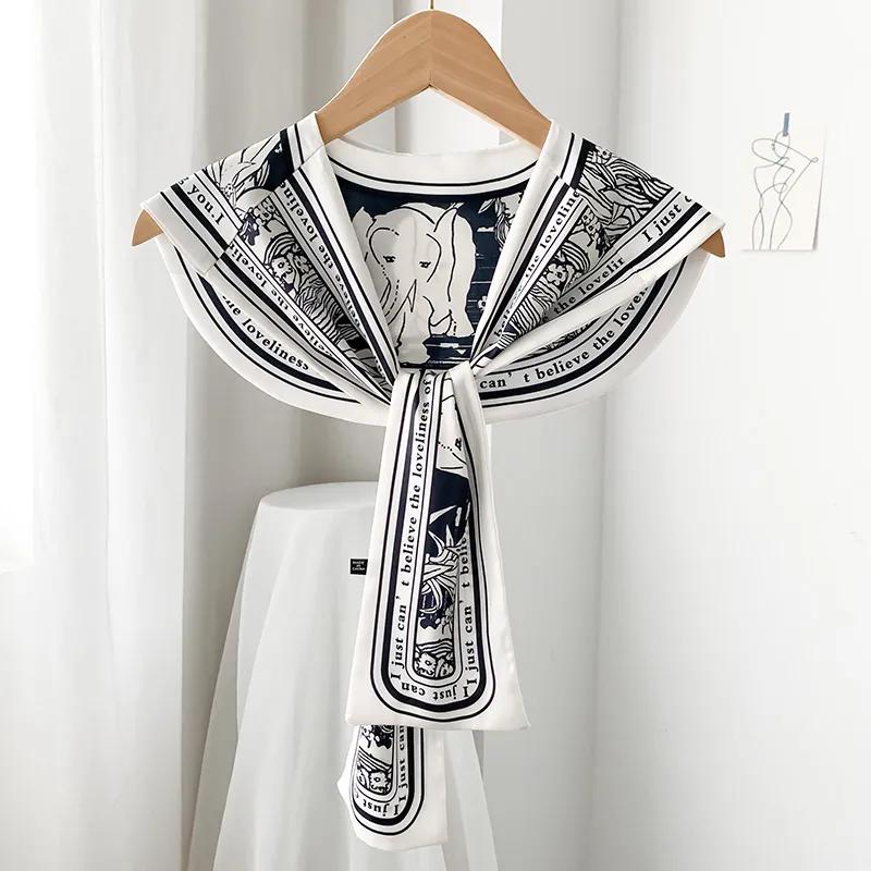 WTEMPO Spring Summer Versatile Printed Soft Silk Scarves Retro Elegant Fashion Women's  Casual Outdoor Sunscreen Scarves Can Detchable