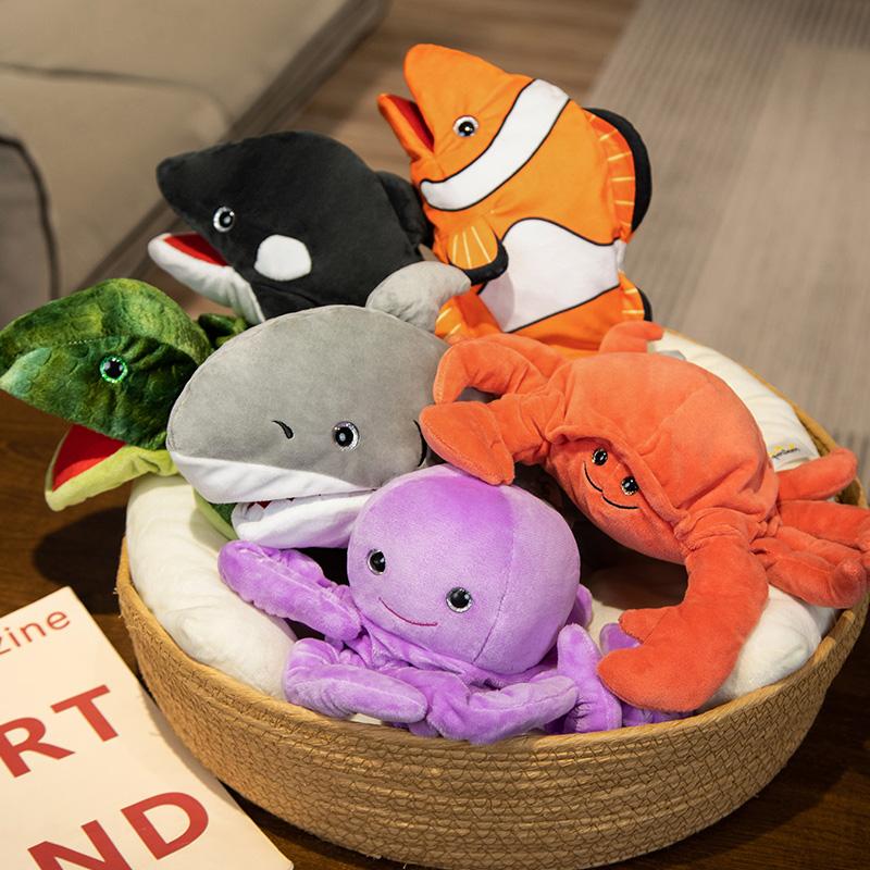 Plush Fish Hand Puppet Stuffed Marine Animals Shark Octopus Puppet Bird Fox Hand Puppet For Kids Adult Pretend Playing Dolls