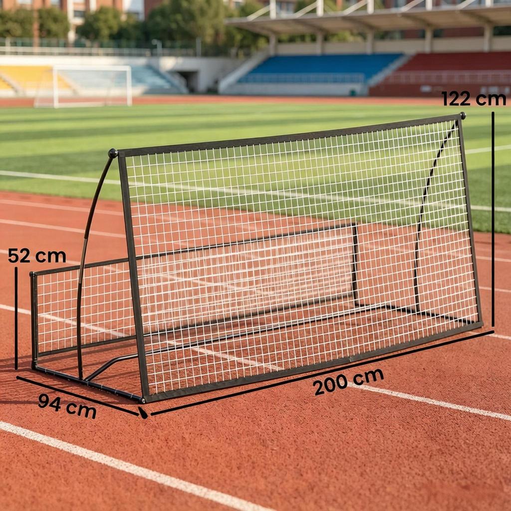 Portable 2-in-1 Football Rebound Net, Double-Sided, Incl. Carrying Bag and Ground Stakes, Dimensions 200x94x122/52 cm, Black