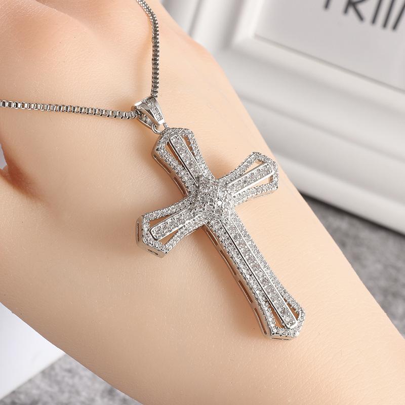 Stone Cross Style Fashionable Light Luxury Jewelry Pendant Necklace 60CM(Necklace Long)