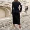 Knitted Women Dress Long Sleeve V Neck Elegant Autumn Robe Fashion Casual Dresses