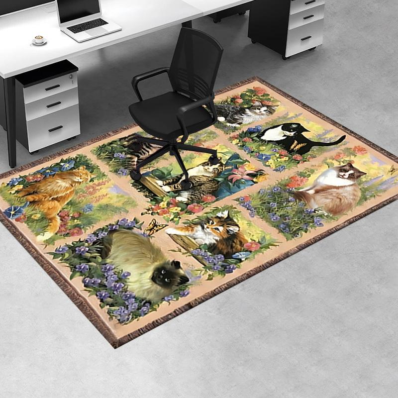 Charming Cat Garden Chair Mat Office Carpet for Home Decor, Suitable for Living Room, Bedroom, and Various Rooms
